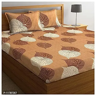 HOMYBEES? Elastic Fitted 100% Cotton Feel Printed King Size Double Bed Bedsheet with 2 Pillow Cover (72x78 Upto 6 Mattress)-thumb0