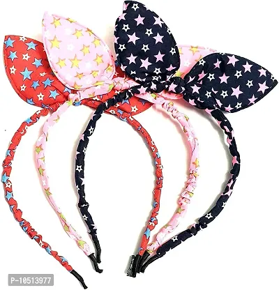 Edylinn Balaji Sales Rabbit Ears Bow Plastic Headband for Baby Girls, Pack of 3 - Multicolor-thumb0