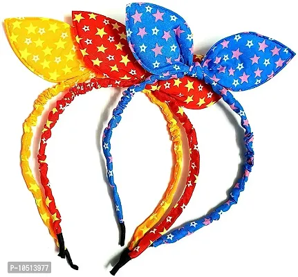 Edylinn Balaji Sales Rabbit Ears Bow Plastic Headband for Baby Girls, Pack of 3 - Multicolor-thumb2