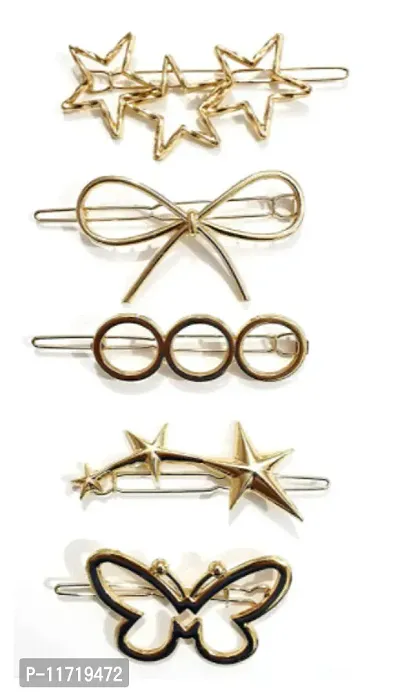 Hollow Hair Clip Pins Large Metal Hair Clips Golden Silver Bronze Butterfly for Girls and Women, Minimalist Dainty Round Geometric Clamps Hair Accessory Metal Hair ties Hairpins 5Pc