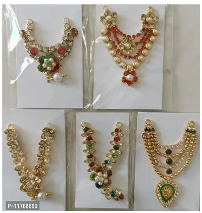5 Ganesh Ganpati Necklace Haar of Pearls  Gems Set for Home Mandir Decoration Jewellery for Gods Length 2-2.5 - 3 inches