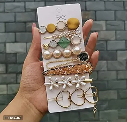 Metal Hair Clips Barrettes Pins for Women Geometric Shape Hollow Hairpin Korean Clips Hair Clip Clamps,Pearl Metal Clips, Combo Pack of 8 Design for Girls/Women-Pack og 8 clips in 1 card