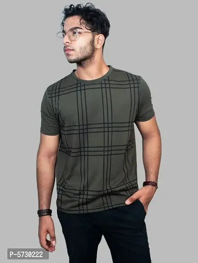 Trendy Cotton Blend Checkered Round Neck T - Shirt for Men