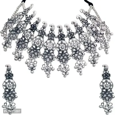 Stylish Golden Oxidised Silver Beads Jewellery Set For Women