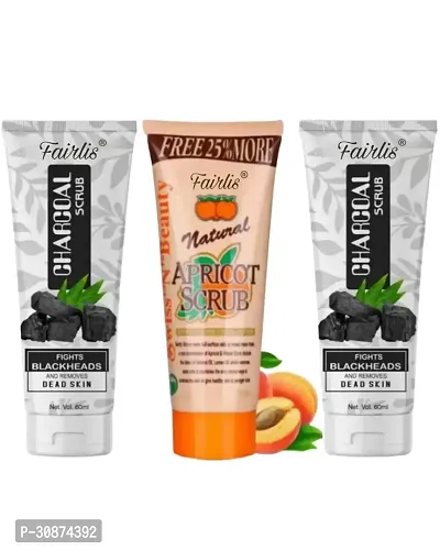 Charcoal facial scrub with Apricot scrub| Purifies  Detoxified Skin | Improves Radiance  Clear Dead skin | Face scrub for tan removal | pack of 3