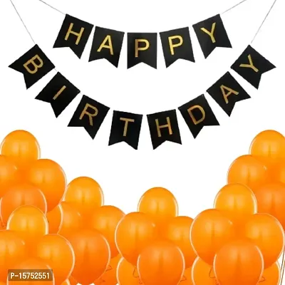 Wonder Balloons Birthday Decoration Combo Kit 1 Piece Black Happy Birthday Banner, 15 Orange Balloons Party Decorations