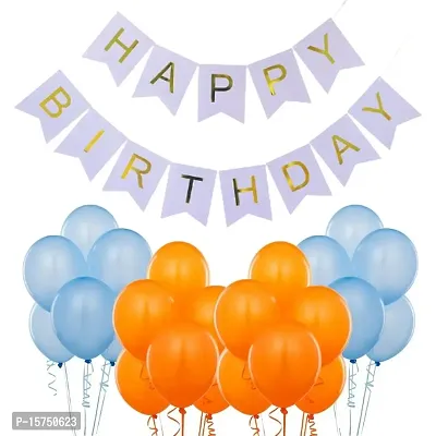 Wonder Beautiful birthday combo Paper Birthday Banner, Balloon combo Orange and Light Blue birthday decoration