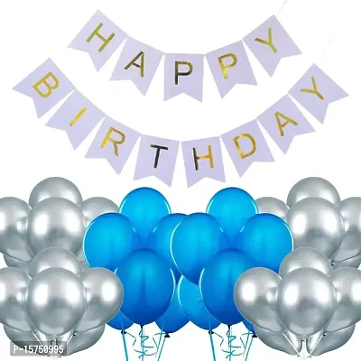 Wonder Beautiful birthday combo Paper Birthday Banner, Balloon combo Silver and Blue birthday decoration