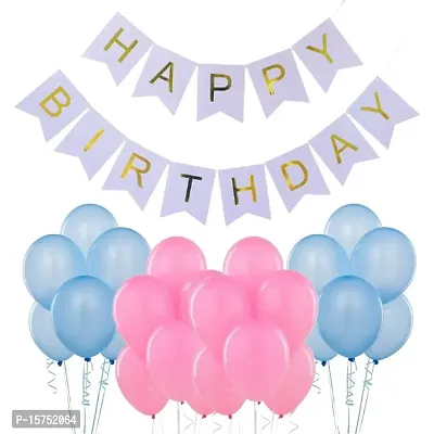 Wonder Balloon decoration kit combo Blue Birthday Banner, Light Blue and Pink balloons 5 each