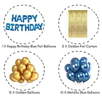 Wonder Decoration Combo Blue Happy Birthday Foil Balloons, Gold Curtain, Metallic Blue, Golden Balloons Set Of 45 Pcs-thumb1