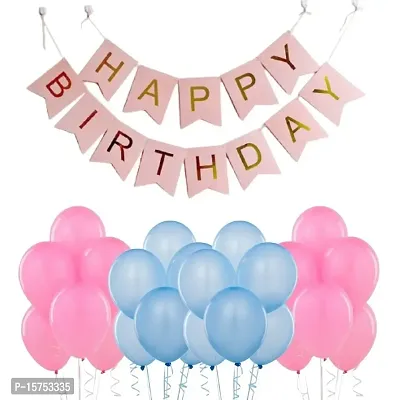 Wonder Party Decoration Kit Pink Happy Birthday Banner, Pink and Light Blue Balloons