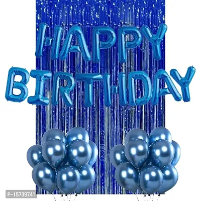 Wonder Happy Birthday Blue Foil Balloons, Blue Backdrop, Metallic Blue Balloons Set Of 45 Pcs