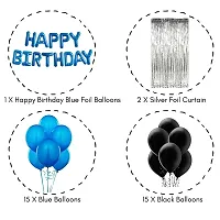 Wonder Happy Birthday Blue Foil Balloons, Silver Foil Backdrop, Blue, Black Balloons Kit Set of 45 Pcs-thumb1