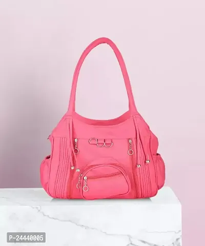 Stylish Pink Artificial Leather Handbag For Women-thumb0