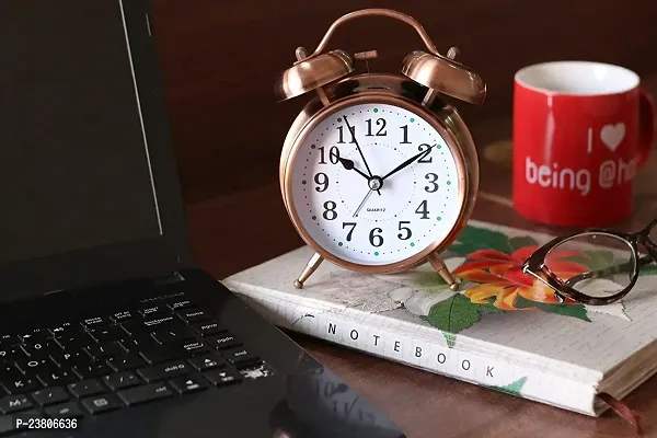 MILONI USA Twin Bell Copper Table Alarm Clock with Night LED Light for Student for Kids Bedroom-thumb5