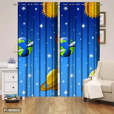 Shiv Home D?cor 3D Digital Printed Curtain for Kids Attractive Solar System Cartoon Curtain Perfect for Children Room Hall Drawing Room Premium Polyester Multicolored Printed Curtain of 4 X 5 Feet-thumb0