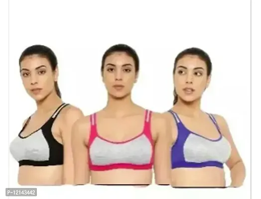 Classic Cotton Blend Solid Bra For Women Pack Of 3-thumb0