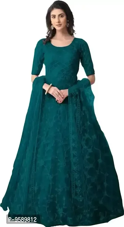 96NU FASHION Women's Maxi Anarkali Semi Stitched Gown (Dark Rama)-thumb0