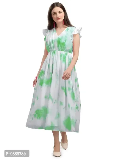 Lakaala Classy Tie and Dye Printed Dresses (Green, XX-Large)