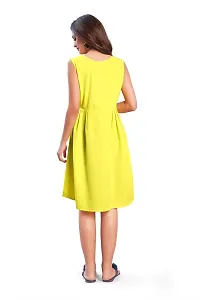 Lakaala Women Crepe Solid Flared Sleeve Dress (Yellow, Medium)-thumb1
