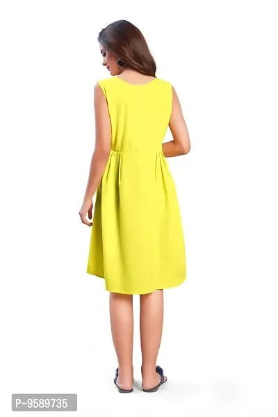 Lakaala Women Crepe Solid Flared Sleeve Dress (Yellow, Medium)-thumb2