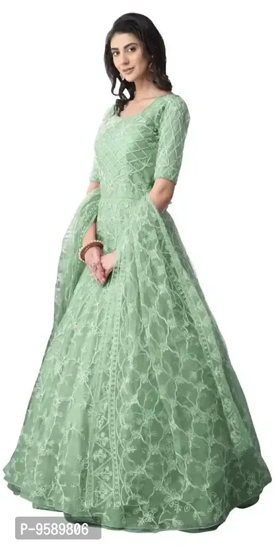 Lakaala Women's Semi-Stitched Fully Embroidered Dresses (Light Green, 4XL)-thumb3