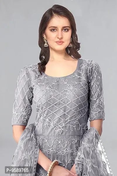 Stylish Silver Net Ethnic Gowns For Women-thumb3