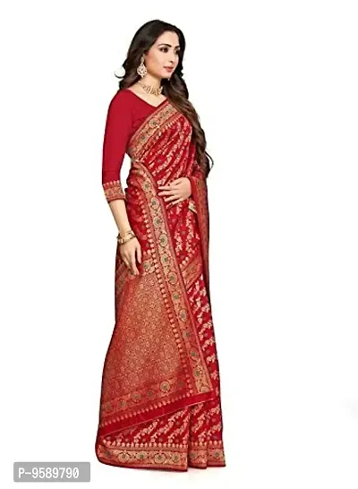 Vaani Creation Women's Art Silk Saree with Blouse Piece (red)-thumb3