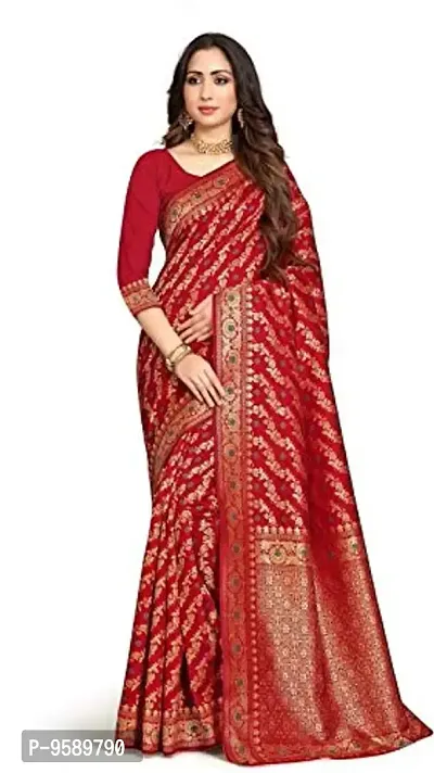 Vaani Creation Women's Art Silk Saree with Blouse Piece (red)-thumb0