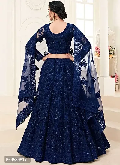 Lakaala Embroidered Work Lehenga Choli With Dupatta (Blue)-thumb2