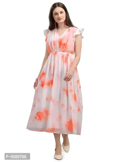 Lakaala Classy Tie and Dye Printed Dresses (Orange, Small)