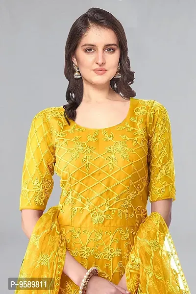 Lakaala Women's Semi-Stitched Fully Embroidered Dresses (Yellow, 4XL)-thumb4