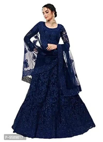 Lakaala Embroidered Work Lehenga Choli With Dupatta (Blue)-thumb0