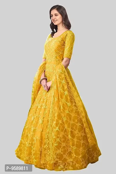 Lakaala Women's Semi-Stitched Fully Embroidered Dresses (Yellow, 4XL)-thumb3