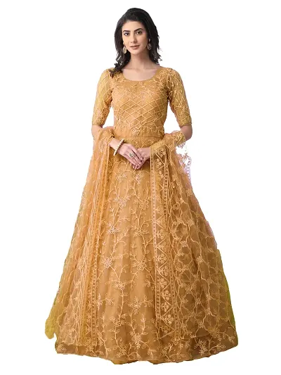 Alluring Soft Net Embroidered Women Gown Bottom Set with Dupatta