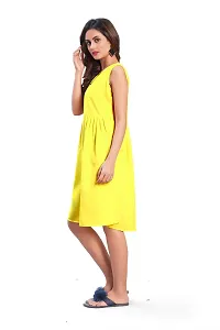 Lakaala Women Crepe Solid Flared Sleeve Dress (Yellow, Medium)-thumb2
