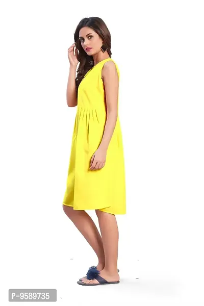 Lakaala Women Crepe Solid Flared Sleeve Dress (Yellow, Medium)-thumb3