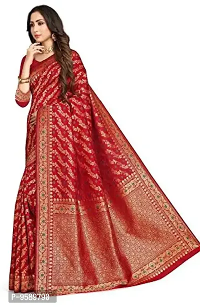 Vaani Creation Women's Art Silk Saree with Blouse Piece (red)-thumb2