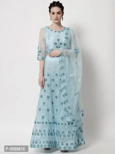 96NU FASHION Women's Maxi Anarkali Semi Stitched Gown (Sky-Blue)