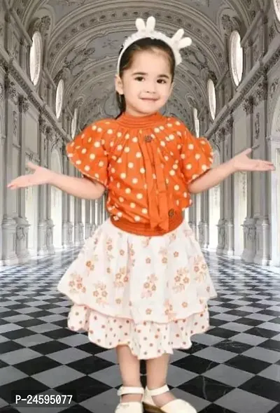 Fabulous Orange Cotton Printed Frocks For Girls