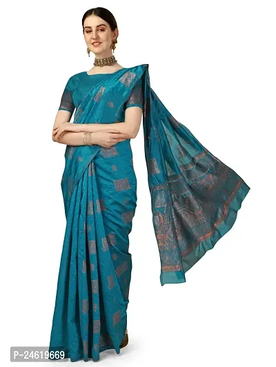 Stylish Silk Blend Saree With Blouse Piece For Women-thumb0