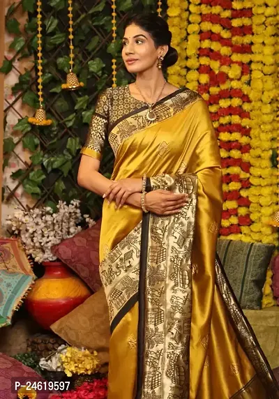 Stylish Silk Blend Saree With Blouse Piece For Women-thumb0