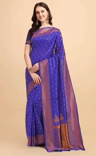 Stylish Silk Blend Saree With Blouse Piece For Women