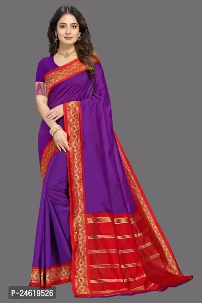 Stylish Silk Blend Saree With Blouse Piece For Women