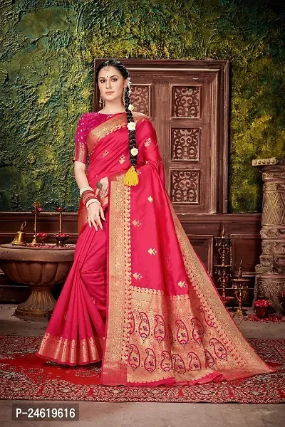 Stylish Silk Blend Saree With Blouse Piece For Women