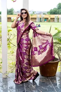 Stylish Silk Blend Saree With Blouse Piece For Women-thumb1