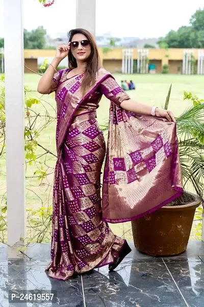 Stylish Silk Blend Saree With Blouse Piece For Women-thumb2