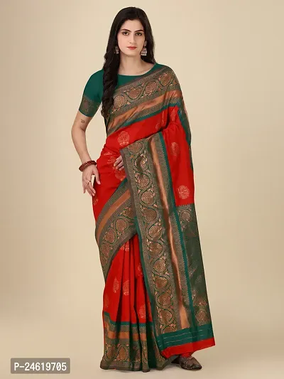 Stylish Silk Blend Saree With Blouse Piece For Women-thumb2