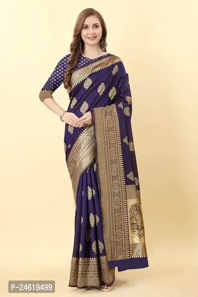 Stylish Silk Blend Saree With Blouse Piece For Women-thumb2