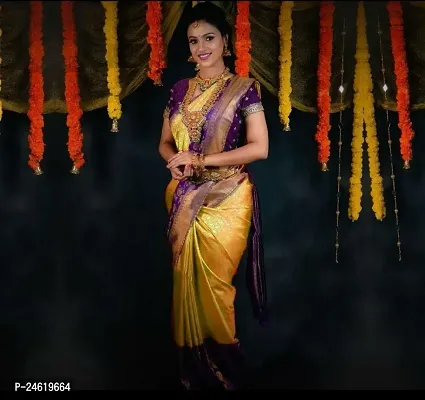 Stylish Silk Blend Saree With Blouse Piece For Women